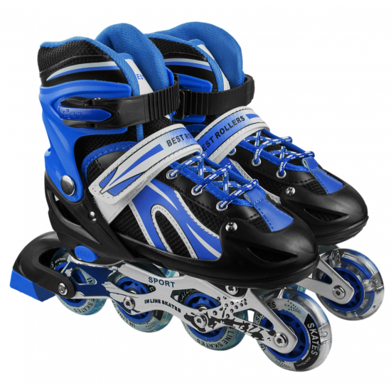ROLKI ŁYŻWOROLKI REGULOWANE ŚWIECĄCE KÓŁKA Kolor: Niebieski Rozmiar: S - 30-33 (17cm-20cm)