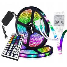 TAŚMA LED 5050 RGB SMD 5M KOLOROWA WODOODPORNA + PILOT 44 FUNKCJE